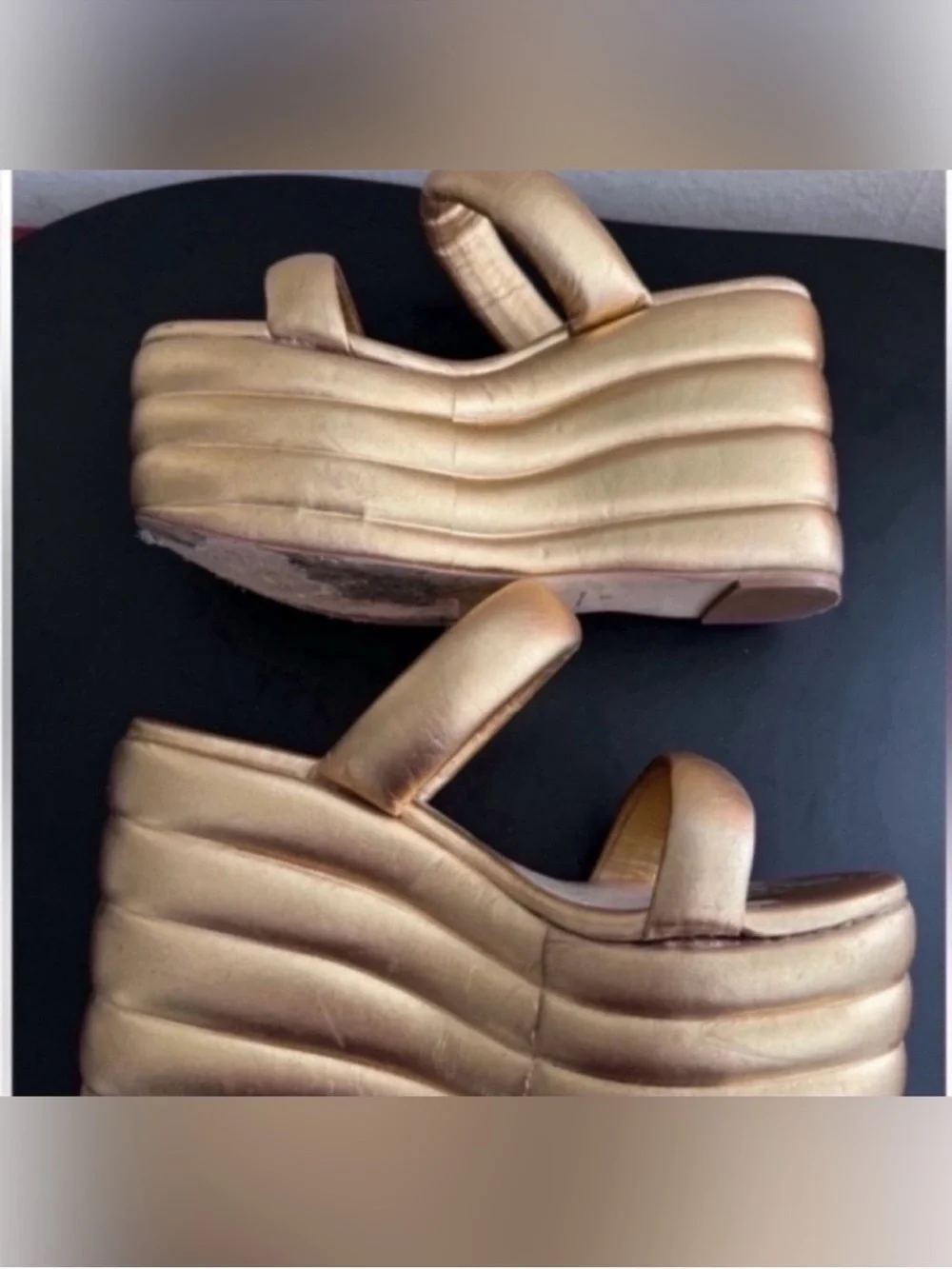 cult gaia Metallic Gold Layered Platform Sandals